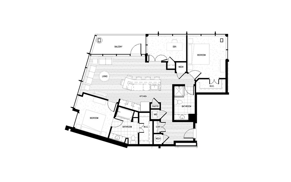 B19 - 2 bedroom floorplan layout with 2 baths and 1321 square feet.